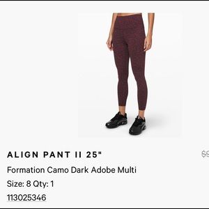 Lululemon Align Pant 25” Camo Dark Adobe size 8